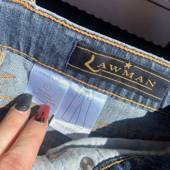 World class denim Lawman western jeans woman’s size 1 with real cowhide pockets - Picture 2 of 3